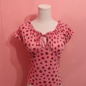 Pink Strawberry Print Women's Top
